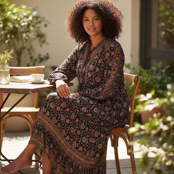 Knox Rose Floral Print Ruffle Long Sleeve Maxi Dress With Pockets, SzXXL - Picture 2 of 10